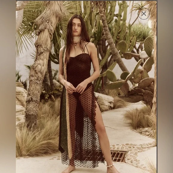 FREE PEOPLE X INTIMATELY || Smoke & Mirrors Brown Bodysuit Slip. Sz. XS - Picture 3 of 16